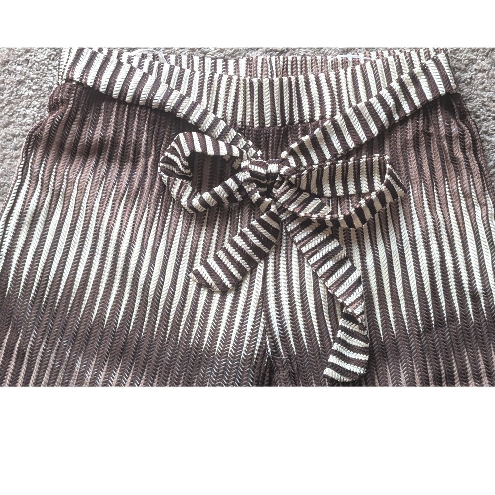 Sunsetions Brown Cream Striped Wide Leg Beach Pants M Boho Tie Waist - Picture 4 of 7